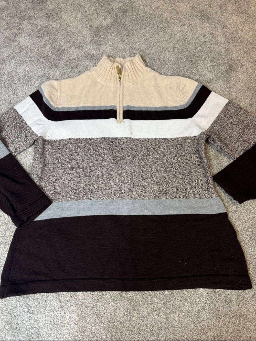 Karen Scott Striped Quarter-Zip Sweater